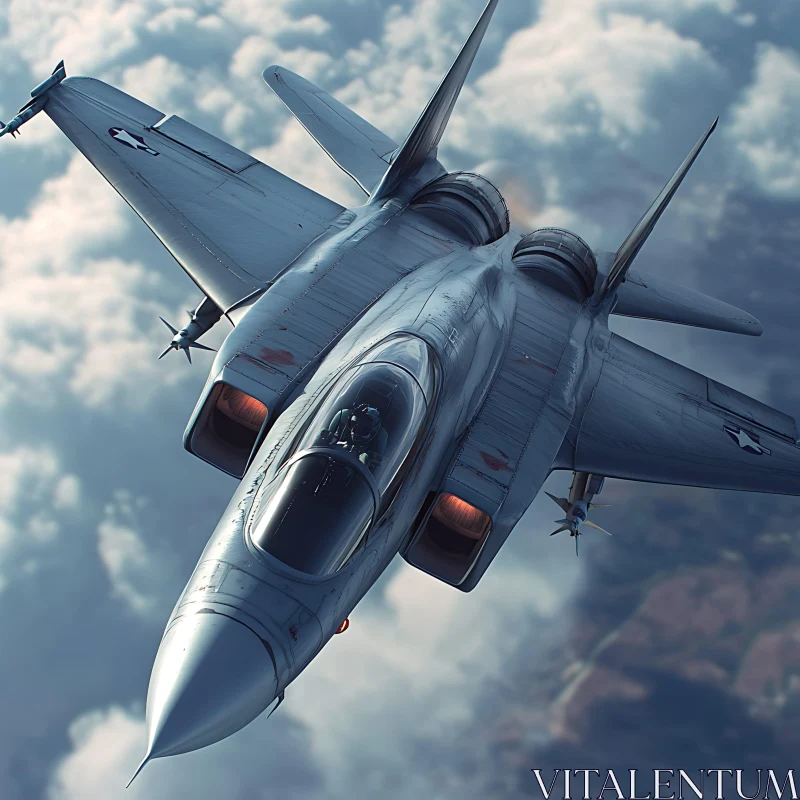 Modern Fighter Jet Soaring Above Clouds AI Image