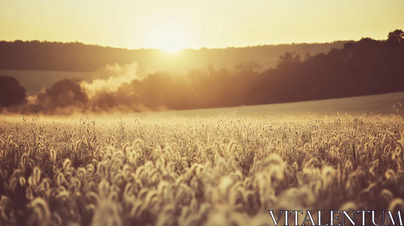 Golden Sunset on Wheat Field AI Image