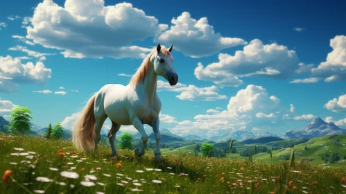 Whimsical Countryside: Majestic White Horse in Detailed Design