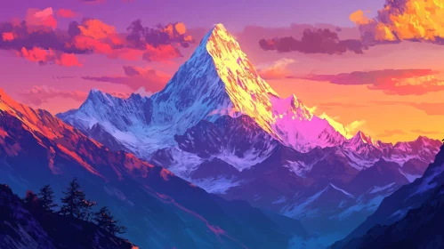 Sunset Over Majestic Mountain Peaks