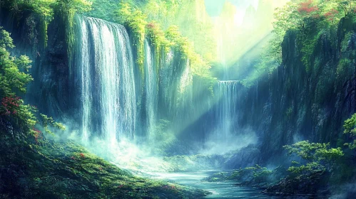 Mystical Sunlit Waterfalls