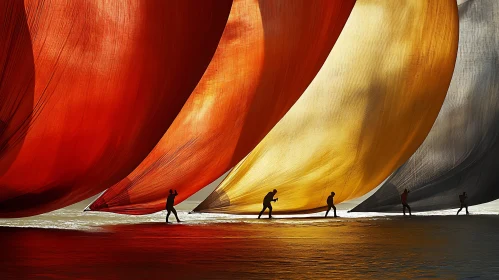 Silhouettes under Colorful Sails