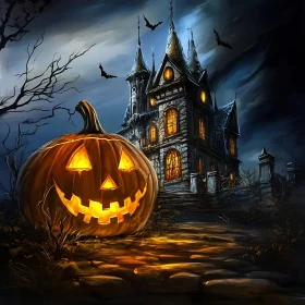 Haunting Halloween Night with Spooky Jack-O'-Lantern