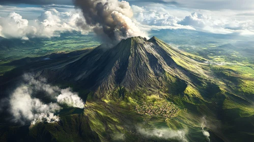 Awe-Inspiring Volcanic Landscape and Nearby Village