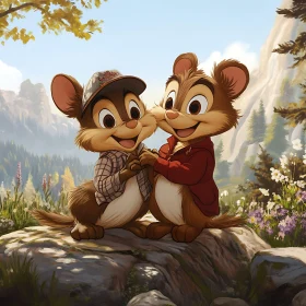 Chipmunk Friends in Scenic Forest Setting