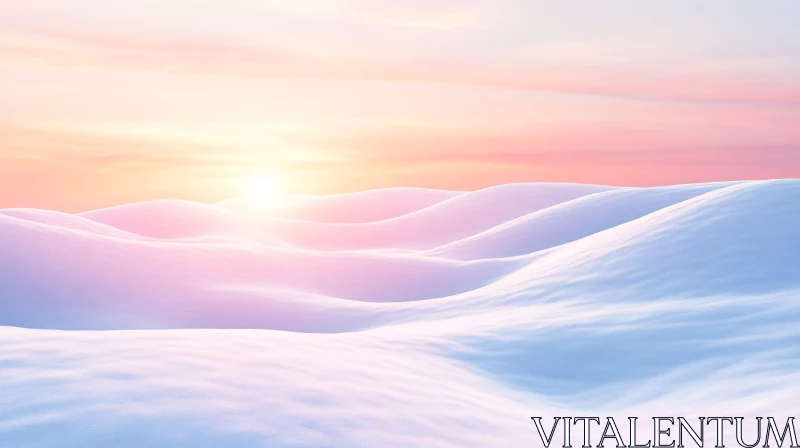 AI ART Tranquil Winter Landscape with Snow and Sunset