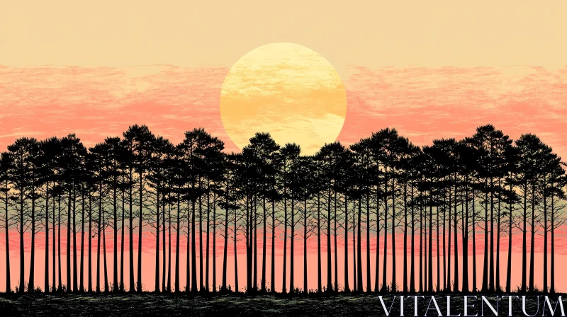 AI ART Majestic Sunset Behind a Silhouetted Pine Forest