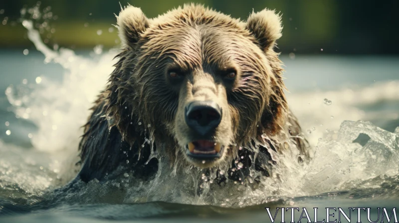 Captivating Image of a Brown Bear in Action in the Water AI Image