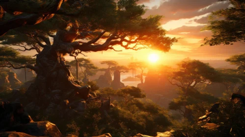Enchanting Forest Sunset Scene in Cryengine Style