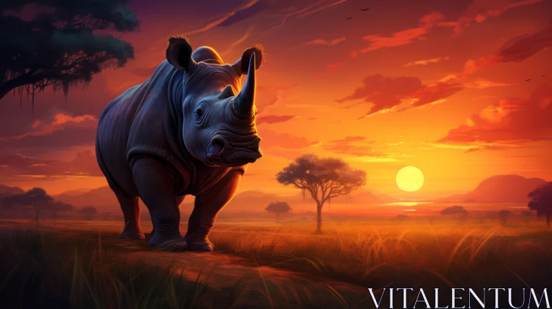 Rhino at Sunset - A Colorful Artistic Journey AI Image