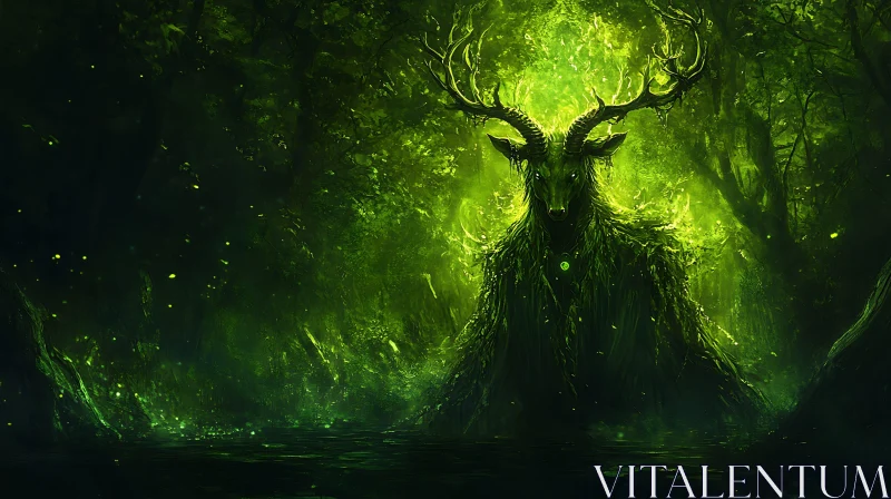 AI ART Ethereal Antlered Beast in Enchanted Emerald Forest