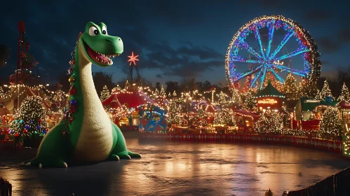 Giant Christmas Dinosaur in Holiday Park