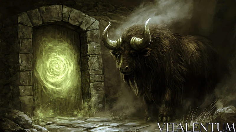 Mystical Minotaur and Enchanted Portal AI Image