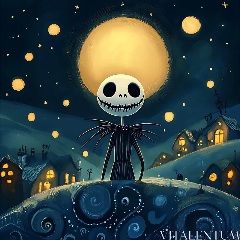 AI ART Cartoon Skeleton in a Moonlit Fantasy World