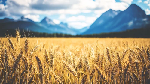 Golden Wheat Field and Majestic Mountains