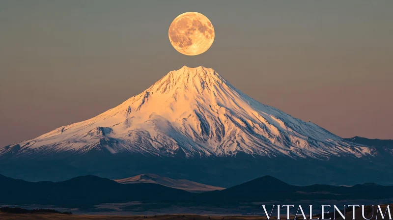 AI ART Moon on Mountain Peak During Sunset