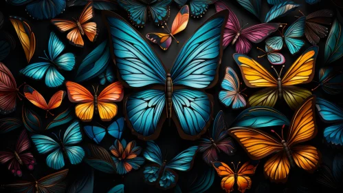 Multilayered Colorful Butterflies on Dark Background