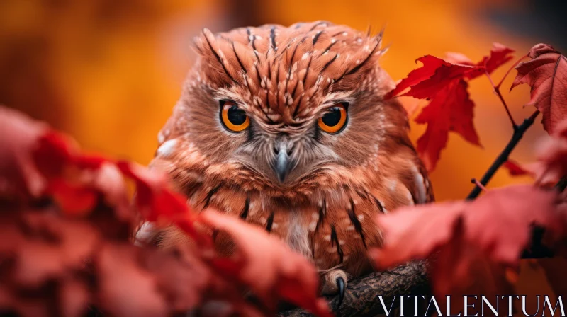Owl Amid Autumn Foliage - A Study in Sharp Focus and Detailed Portraiture AI Image