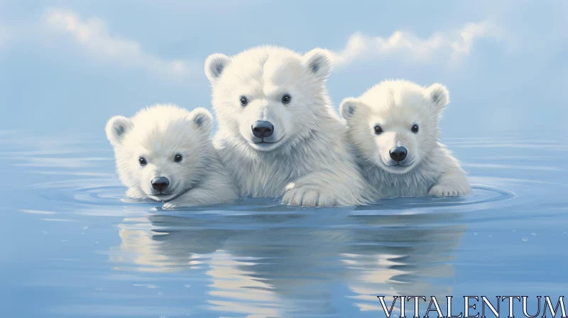 Playful Polar Bears Swimming - An Innocent and Serene Nature Scene AI Image
