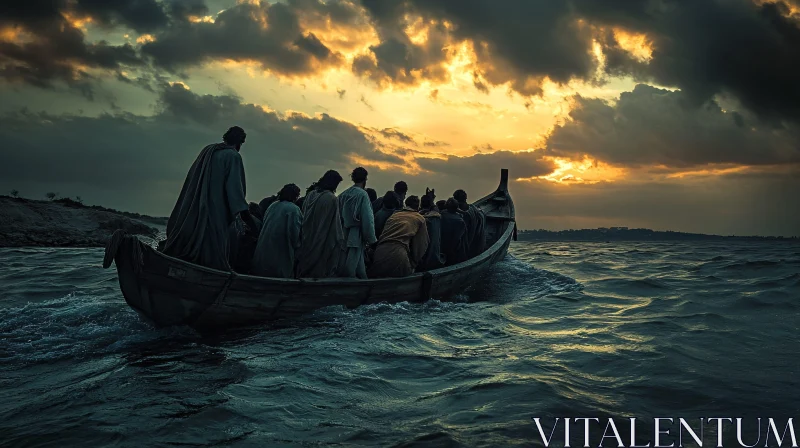 Ominous Clouds and Choppy Waves with People on Boat AI Image