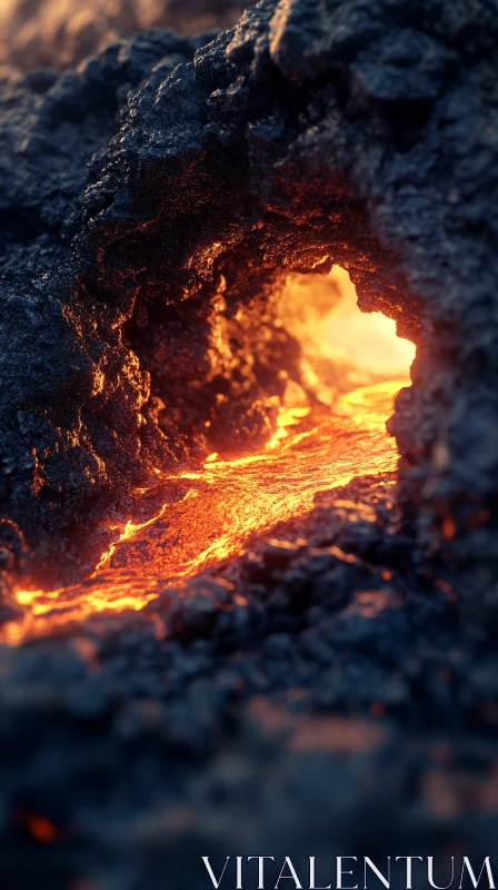 Molten Rock Illuminating the Night AI Image