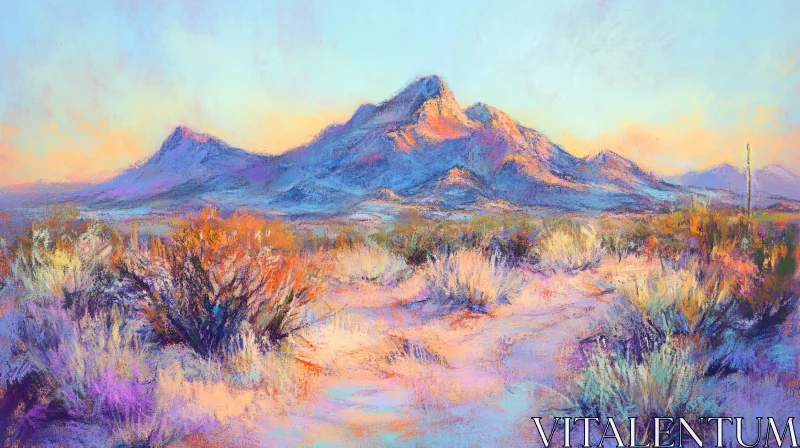 AI ART Pastel Nature Art - Mountain Sunset