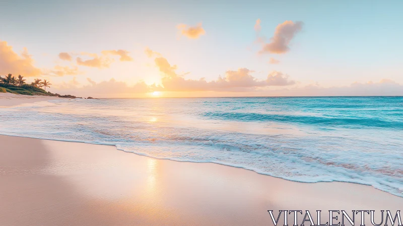 Golden Sunset Over a Peaceful Beach AI Image