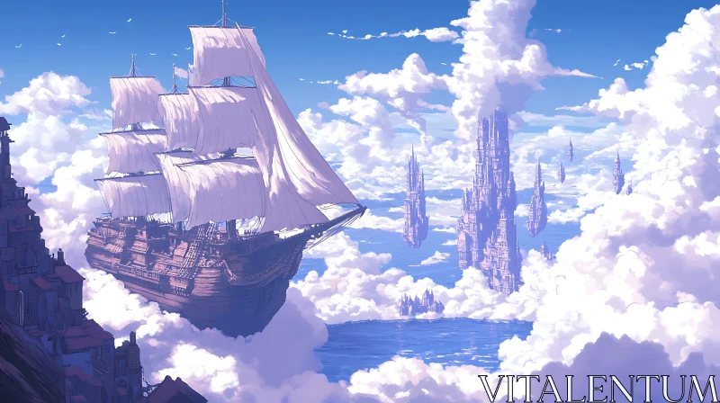 AI ART Ethereal Skyship and Floating Castles