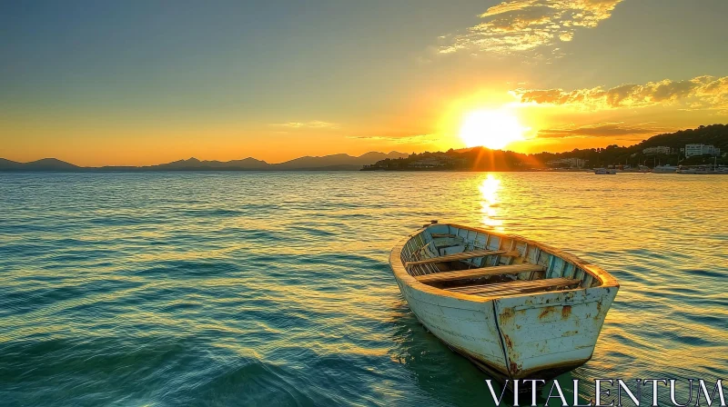 Sunset Serenity Over the Sea - Peaceful Boat Scene AI Image