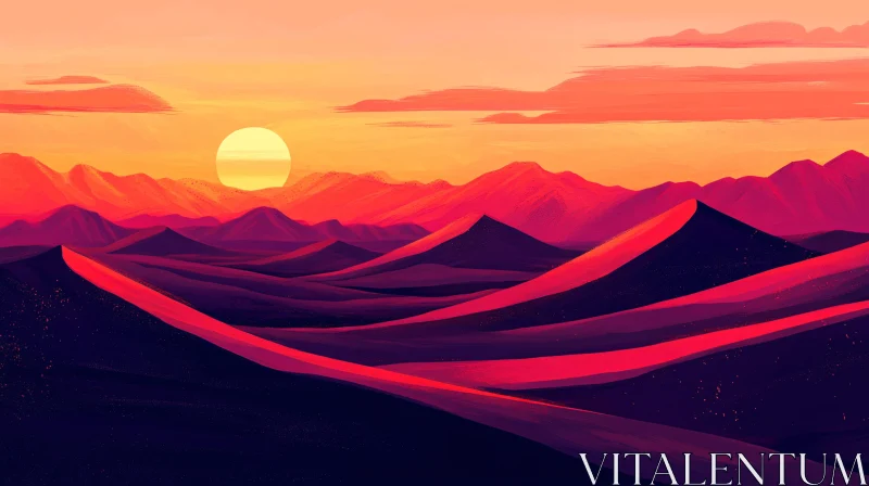 AI ART Vibrant Sunset with Majestic Desert and Mountains