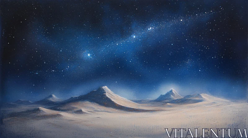 Serene Night Landscape with Stars and Snowy Peaks AI Image