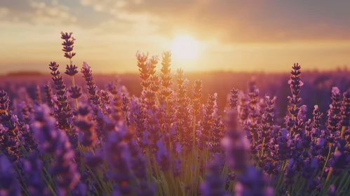 Sunset Over a Lavender Field