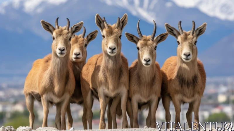 Deer Ensemble with Mountainous Backdrop: A Display of Unity and Resilience AI Image