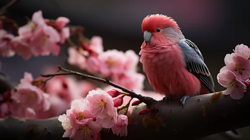 Pink Bird Amidst Cherry Blossoms - A Photo-Realistic Artwork