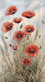 Graceful Red Poppies in a Meadow Painting