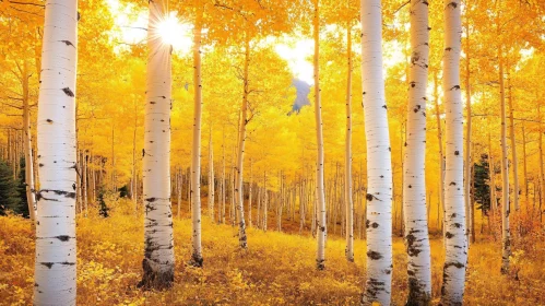 Golden Autumn Light in Birch Forest
