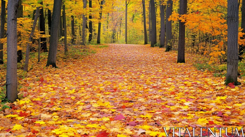 AI ART Picturesque Autumn Leaves in a Forest Pathway