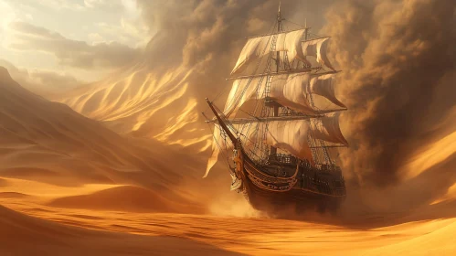 Sailing Ship in a Sandstorm Desert Fantasy