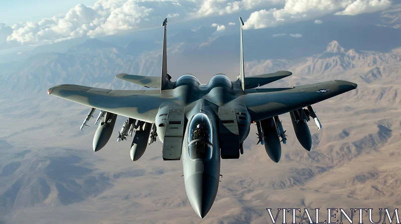Fighter Jet Above Rugged Terrain