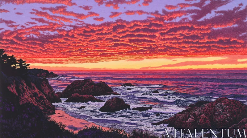 AI ART Rocky Seaside at Sunset with Dramatic Skies