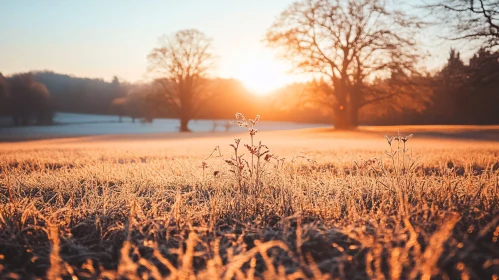 Golden Dawn on Frosty Landscape