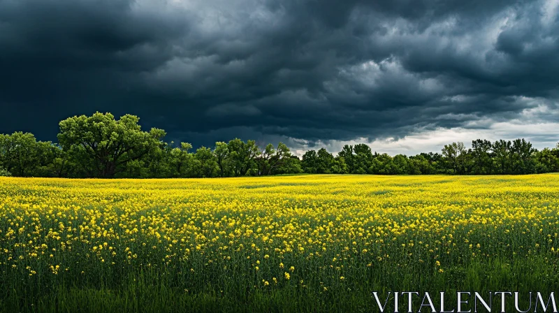 AI ART Yellow Flower Field Before a Storm