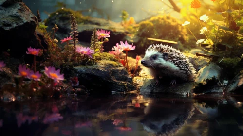 Luminous Hedgehog in a Floral Jungle - A Forestpunk Fantasy