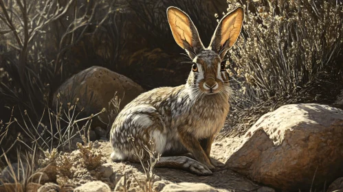 Wild Hare in a Rocky Desert Setting