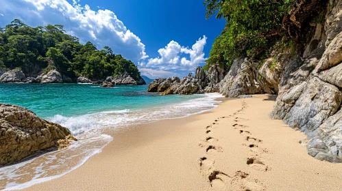 Idyllic Seaside with Sand and Footprints