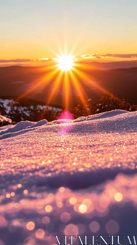 Sunset Radiance on Winter Snow AI Image