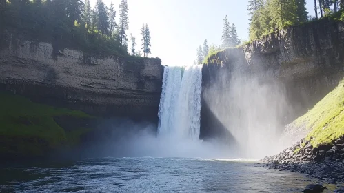 Serene Waterfall Amidst Cliffs and Trees