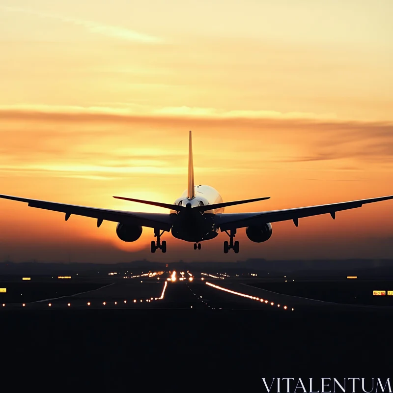 Sunset Airplane Landing AI Image