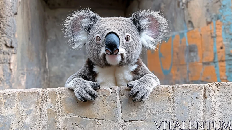 Cute Koala Amidst Patina Wall AI Image