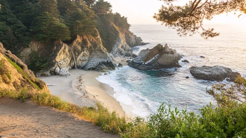 Picturesque Sunset Over Coastal Cliffs and Sandy Beach